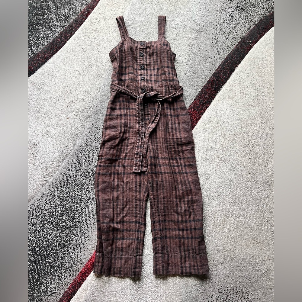 Everlane Brown Plaid Linen Jumpsuit